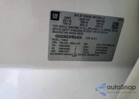 2015 Chevrolet Suburban C1500 Ltz z USA, uszkodzony, nr VIN 1GNSCKKC0FR634536